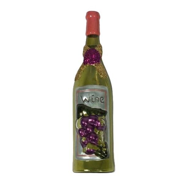 Vintage Old World Wine Bottle Christmas Ornament Green Glass Grapes Holiday 4.5" - Picture 1 of 6